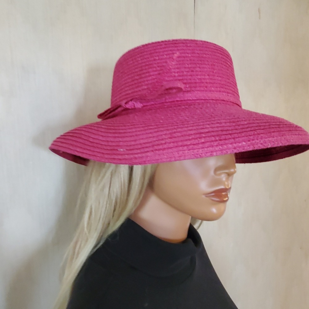 Cappelli Straworld Hot Pink Wide Brim Straw Sun Hat w Bow NWT Church Tea Party